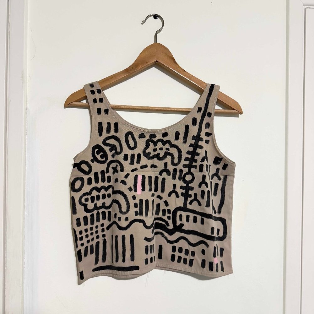 handmade hand painted woven tank top sz xs